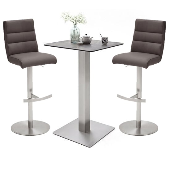 Soho Glass Bar Table With 2 Hiulia Brown Stools Furniture in Fashion