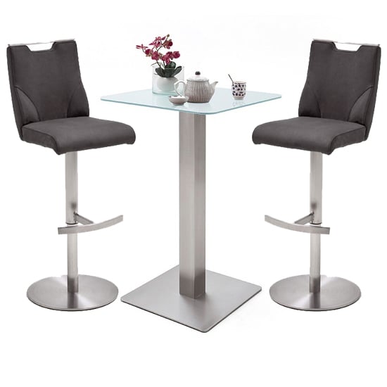 Soho Glass Bar Table With 2 Jiulia Anthracite Leather Stools