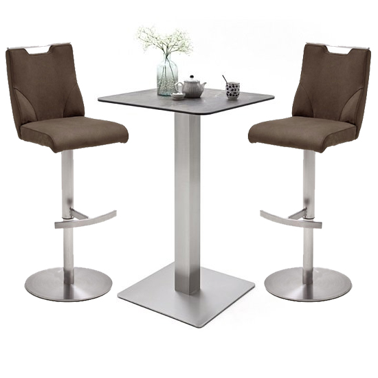 Soho Glass Bar Table With 2 Jiulia Brown Stools