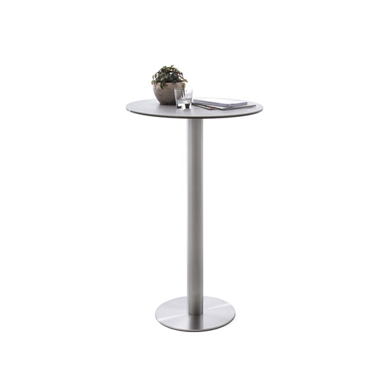 Read more about Soho glass bar table round in light grey and brushed steel base