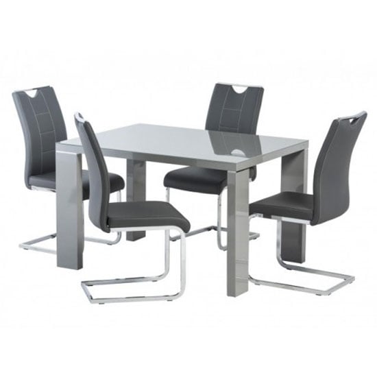 Soho Glass Top Dining Set In Grey High Gloss With 4 Oscar Chairs_1