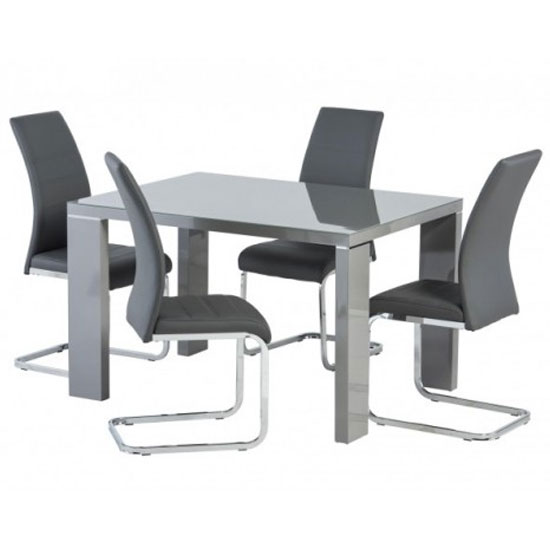 Read more about Sako glass top dining set in grey high gloss with 4 sako chairs