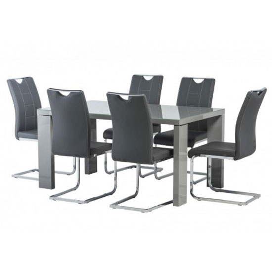 Sako Glass Top Dining Set In Grey Gloss With 6 Osken Chairs