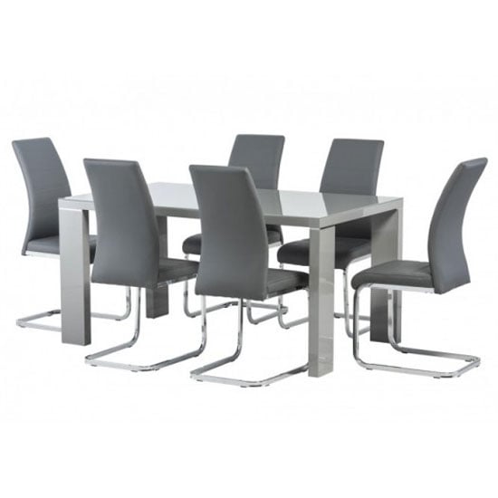 Photo of Sako glass top dining set in grey high gloss with 6 sako chairs