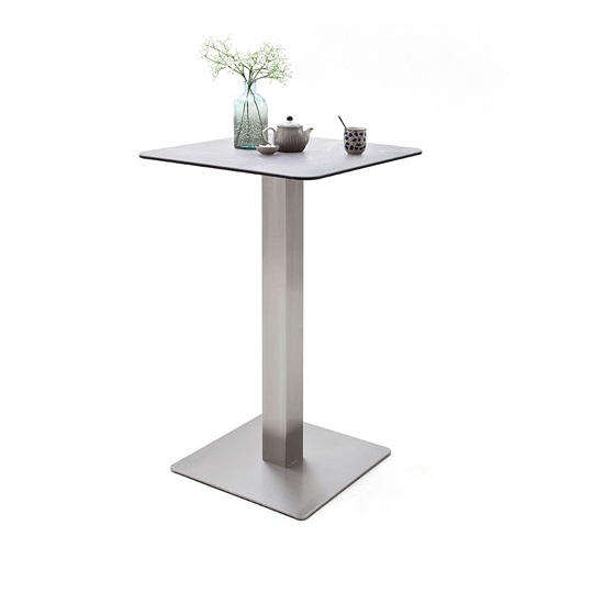 Read more about Soho glass bar table square in light grey and brushed steel base