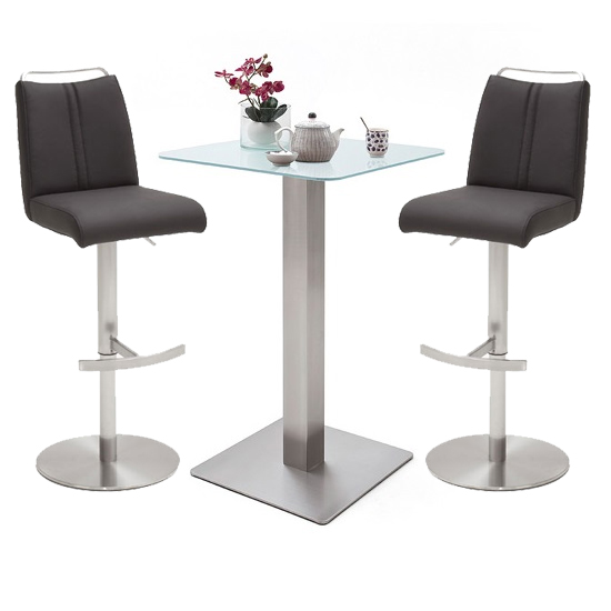 Soho White Glass Bar Table With 2 Giulia Anthracite Stools