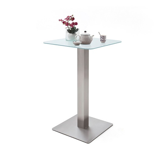Soho White Glass Bar Table With 2 Jiulia Fabric Grey Stool_2