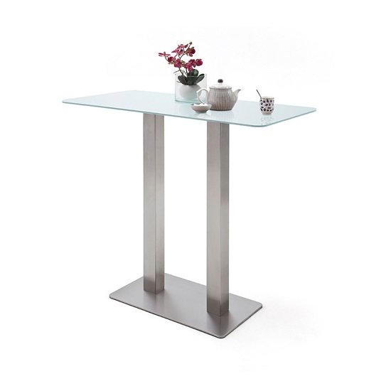 Soho White Glass Bar Table 4 Hiulia Ice Grey Fabric Stools_2