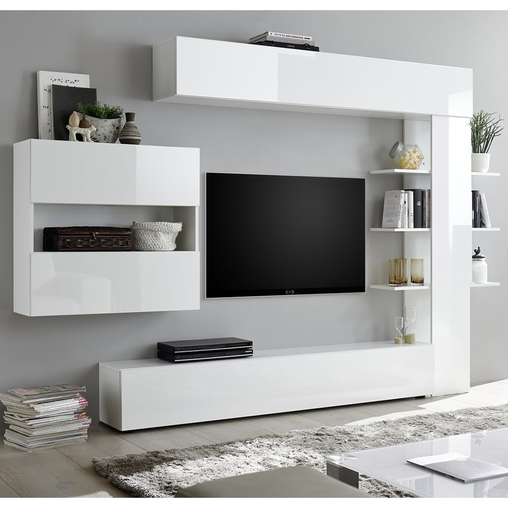 Solana High Gloss Wall Entertainment Unit In White