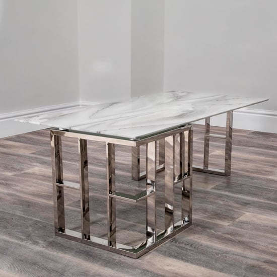 Solana Marble Effect Glass Top Coffee Table With Silver Frame_2