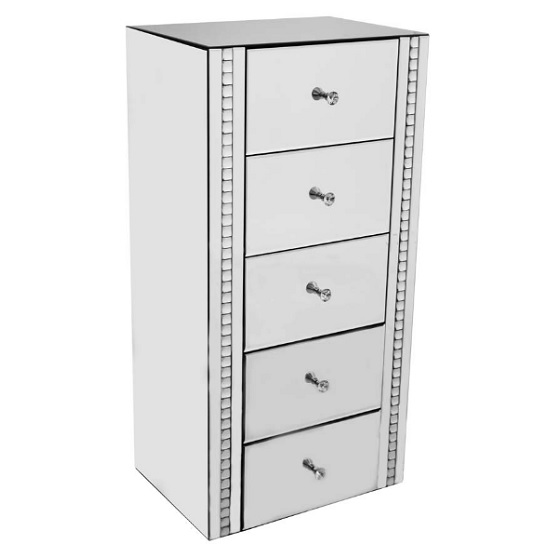 Solano Mirrored Glass Chest Of Drawers With 5 Drawers Furniture in
