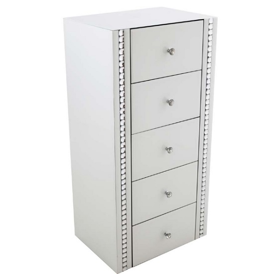 Solano White Glass Chest Of Drawers With 5 Drawers FiF