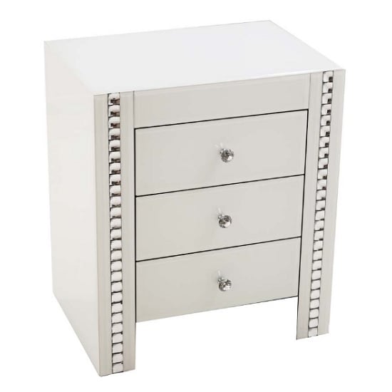 Solano White Glass Bedside Cabinet With 3 Drawers Furniture In