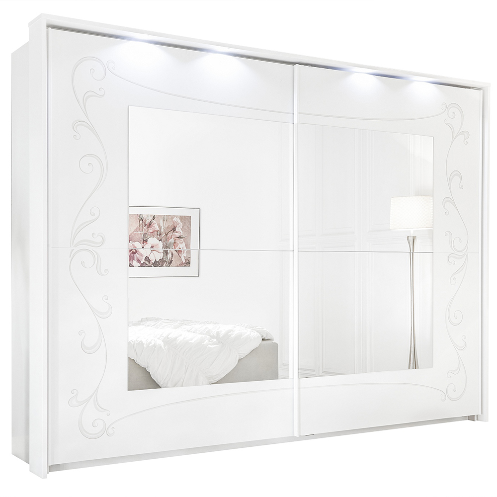 Solar Wooden Wardrobe With Mirror In Serigraphed White And LED