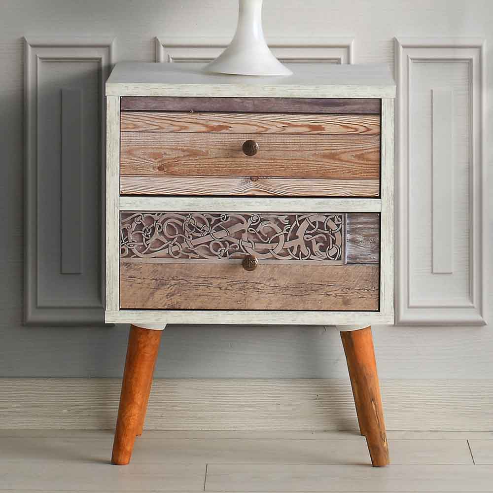 Solara Wooden Bedside Cabinet with 2 Drawers in White and Walnut