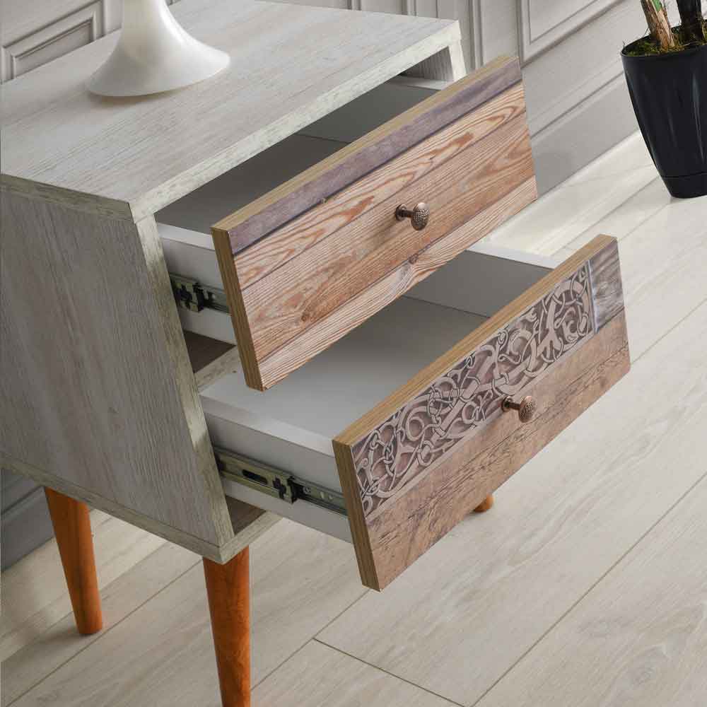 Solara Wooden Bedside Cabinet with 2 Drawers in White and Walnut