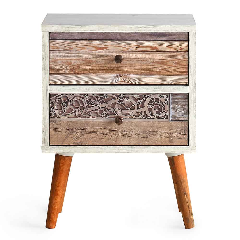 Solara Wooden Bedside Cabinet with 2 Drawers in White and Walnut