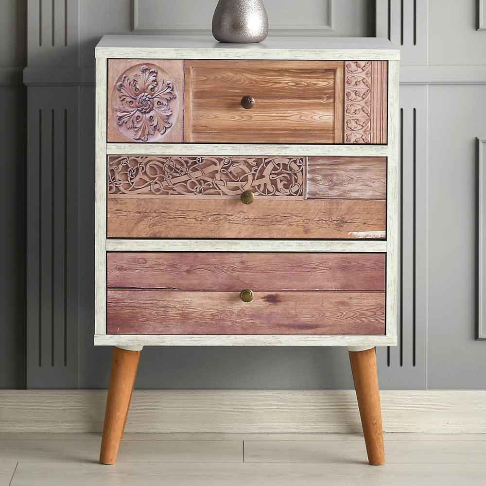 Solara Wooden Chest of 3 Drawers in White and Walnut