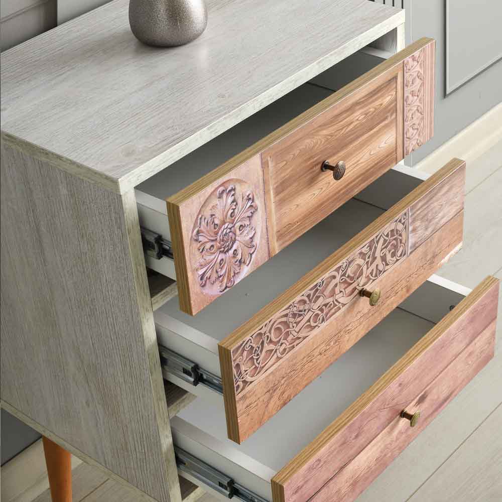Solara Wooden Chest of 3 Drawers in White and Walnut