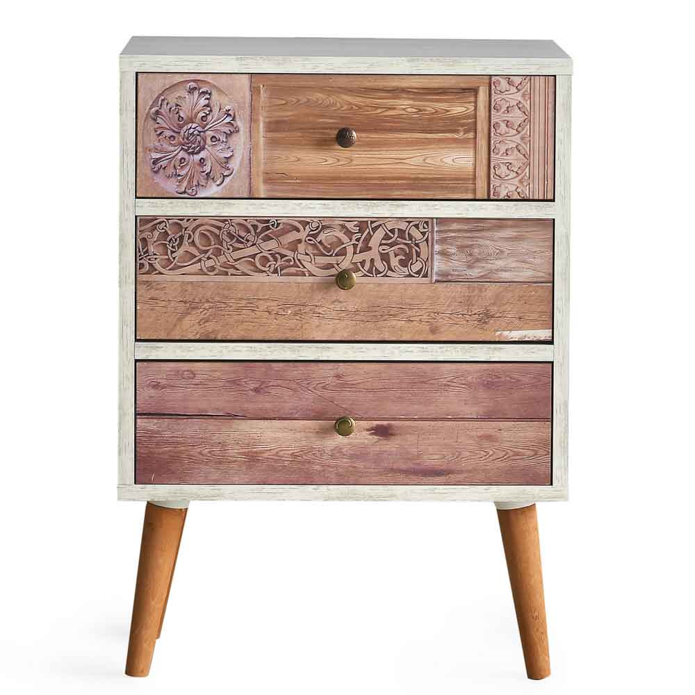 Solara Wooden Chest of 3 Drawers in White and Walnut