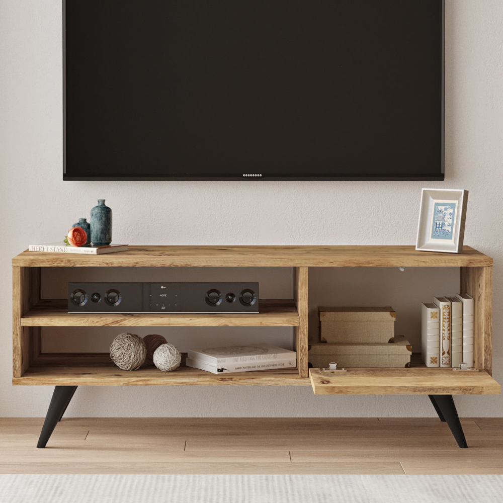 Solaro Wooden TV Stand With 2 Shelves In Atlantic Pine