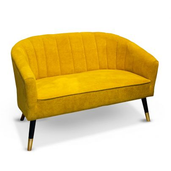 Photo of Sole velvet 2 seater sofa in yellow with wooden legs