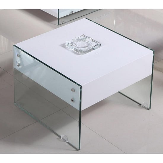 Solea Modern Lamp Table In White High Gloss With Glass Legs