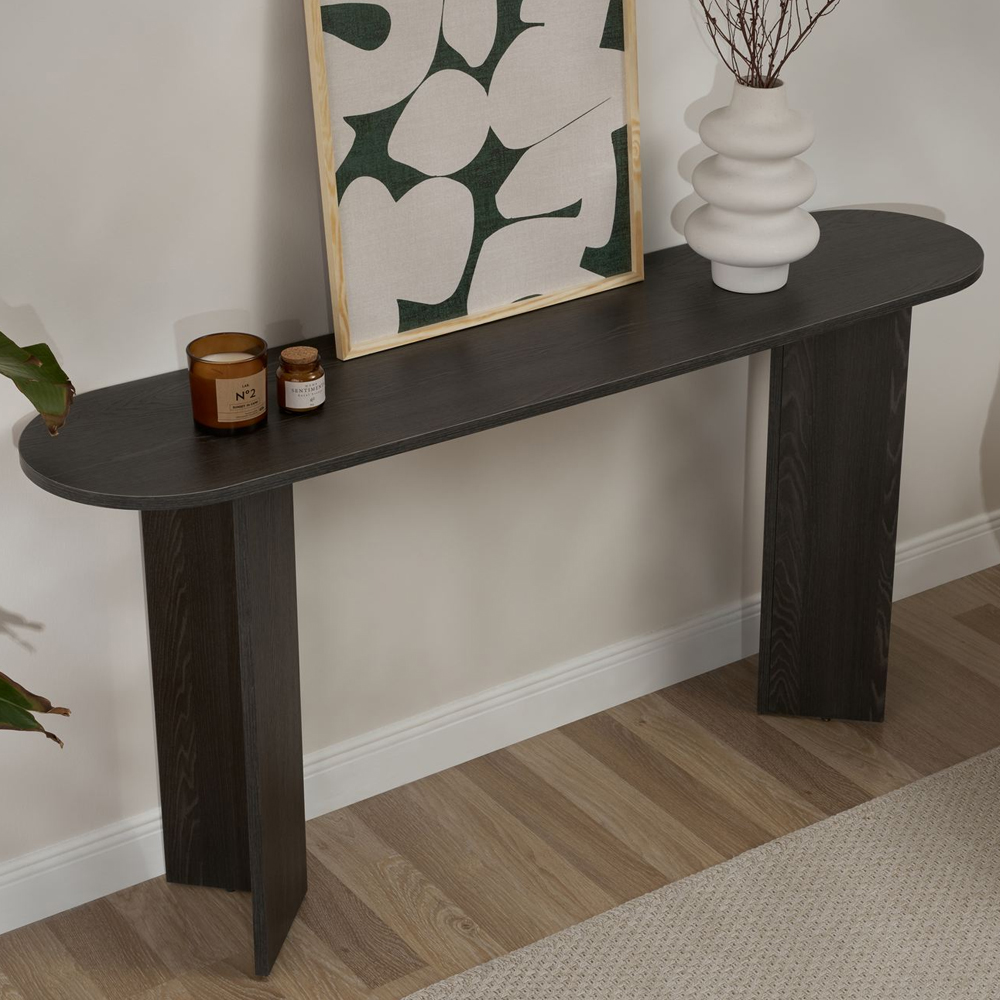 Solea Oval Wooden Console Table In Lumiere Black
