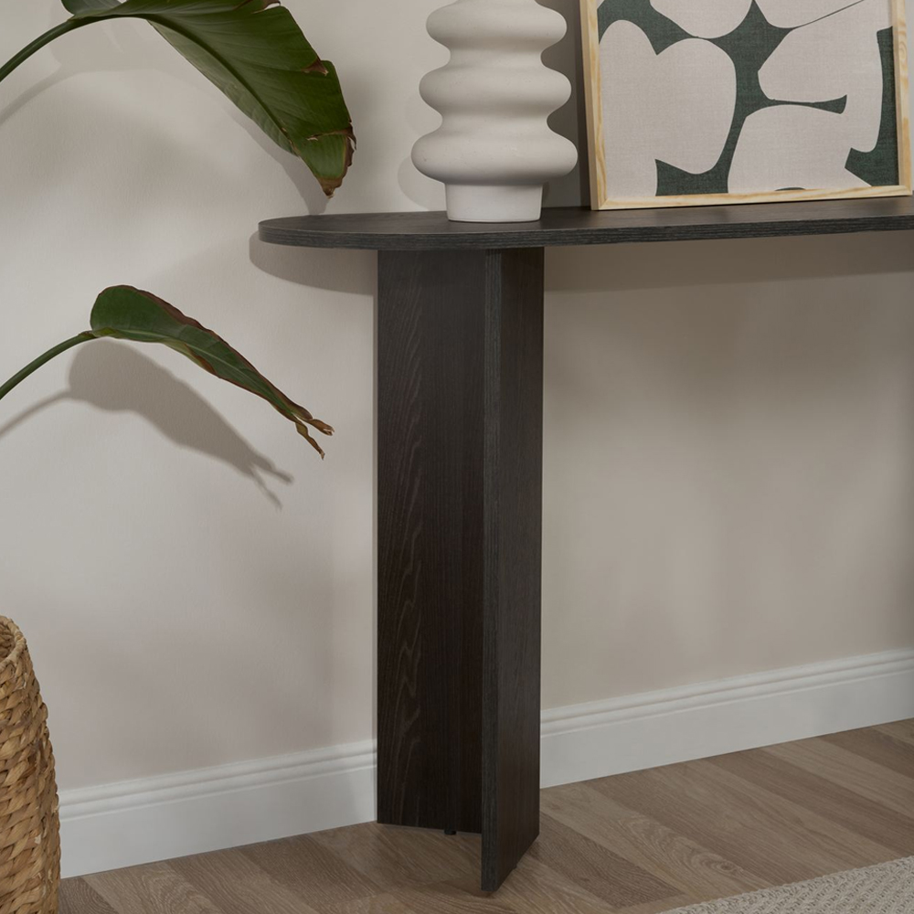 Solea Oval Wooden Console Table In Lumiere Black