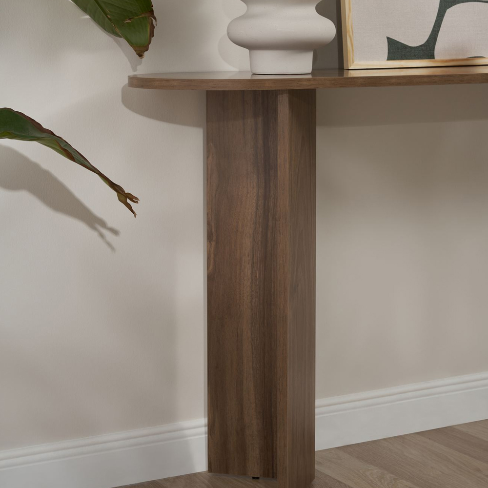 Solea Oval Wooden Console Table In Venezia Walnut