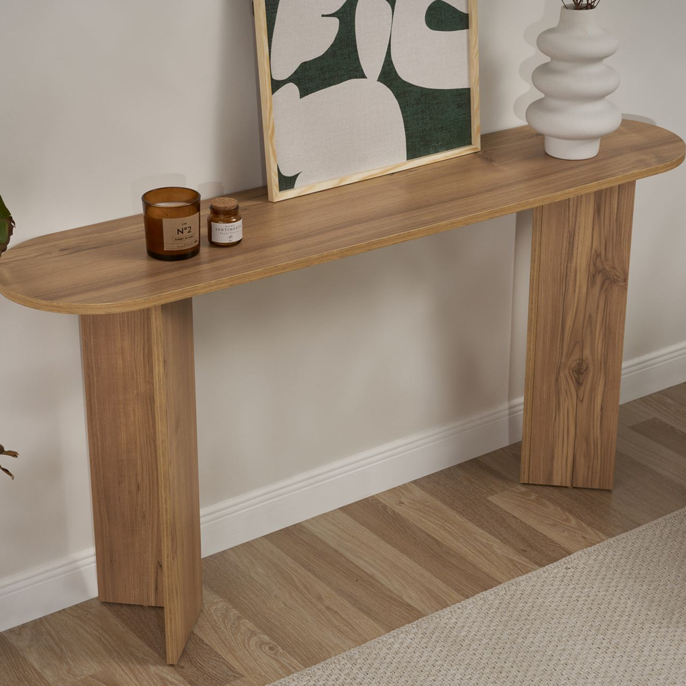 Solea Oval Wooden Console Table In VNT Oak