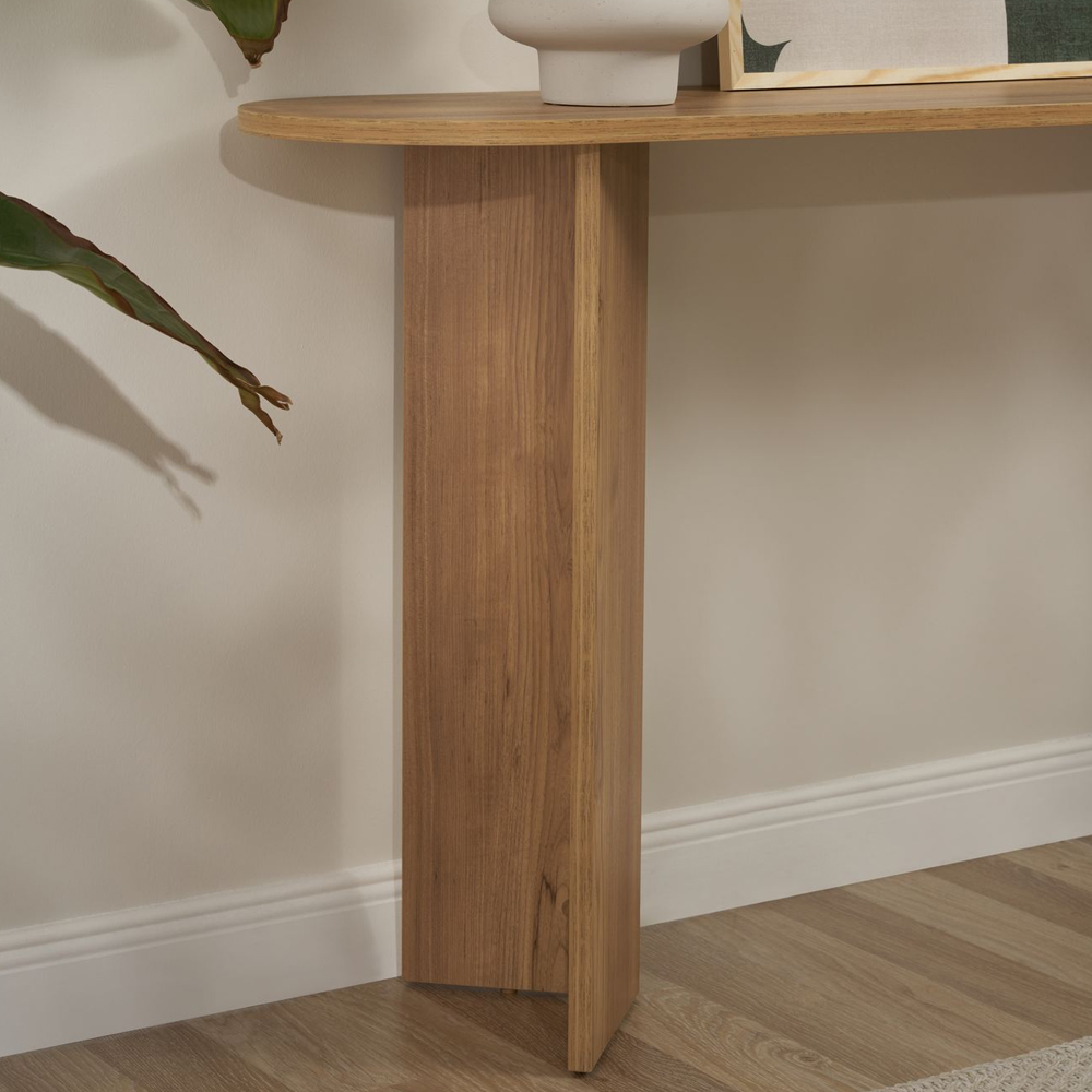 Solea Oval Wooden Console Table In VNT Oak