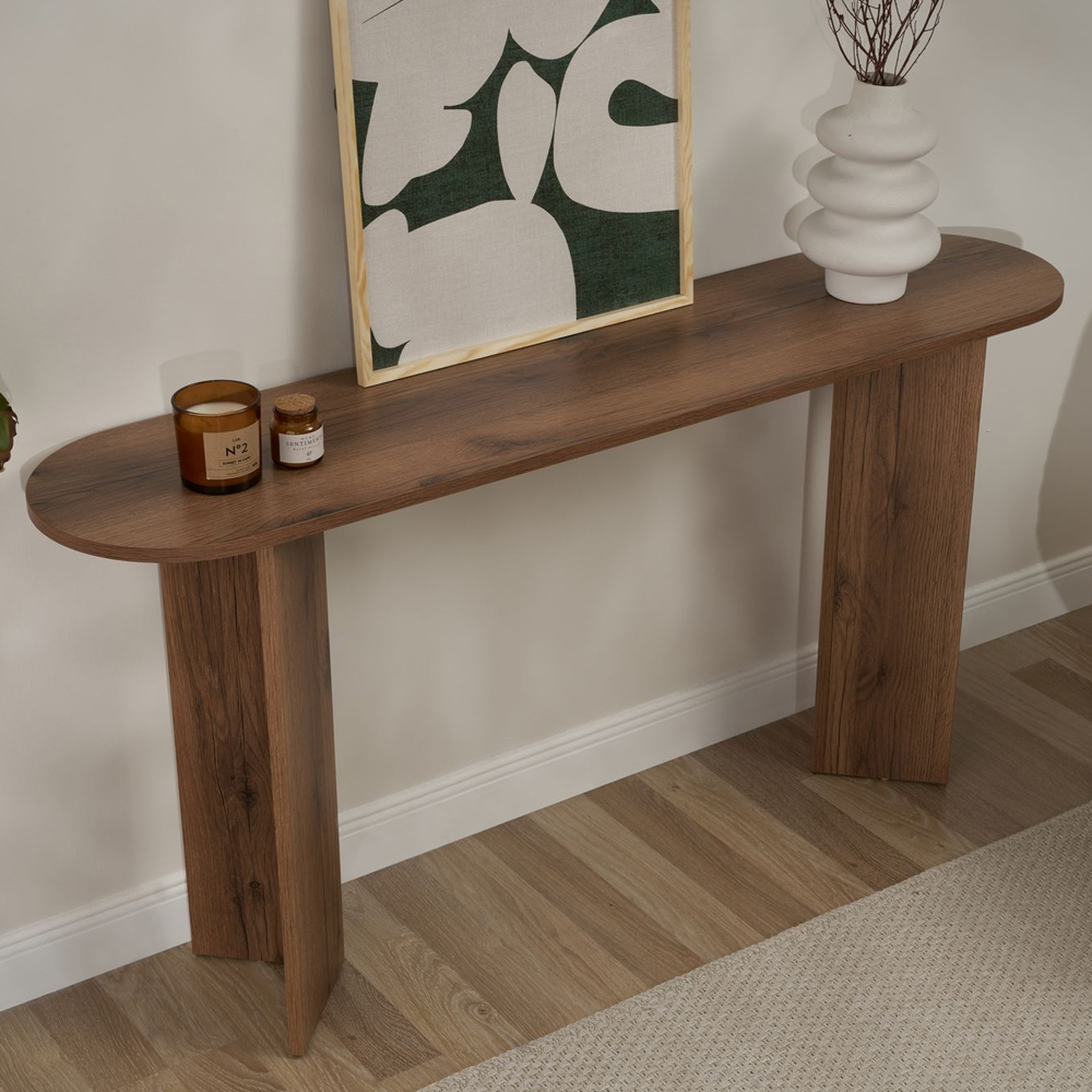 Solea Oval Wooden Console Table In VNT Walnut