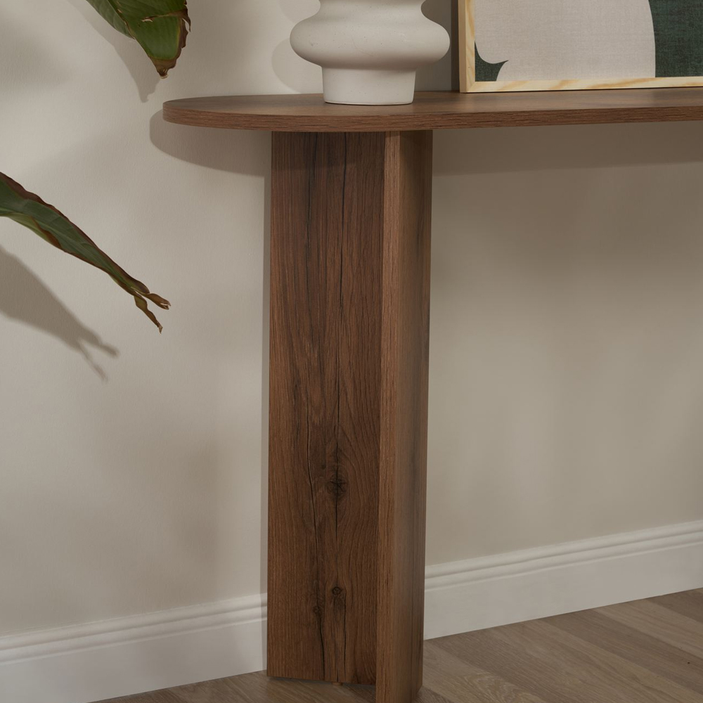 Solea Oval Wooden Console Table In VNT Walnut
