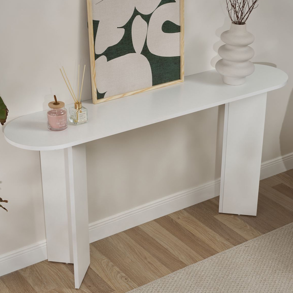 Solea Oval Wooden Console Table In White