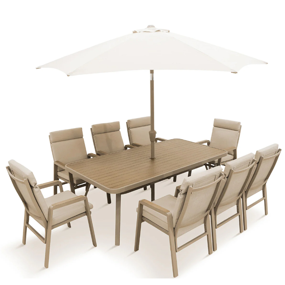 Solein Garden Aluminium Frame Dining Set with Deluxe 2.0 x 3.0m Parasol in Taupe