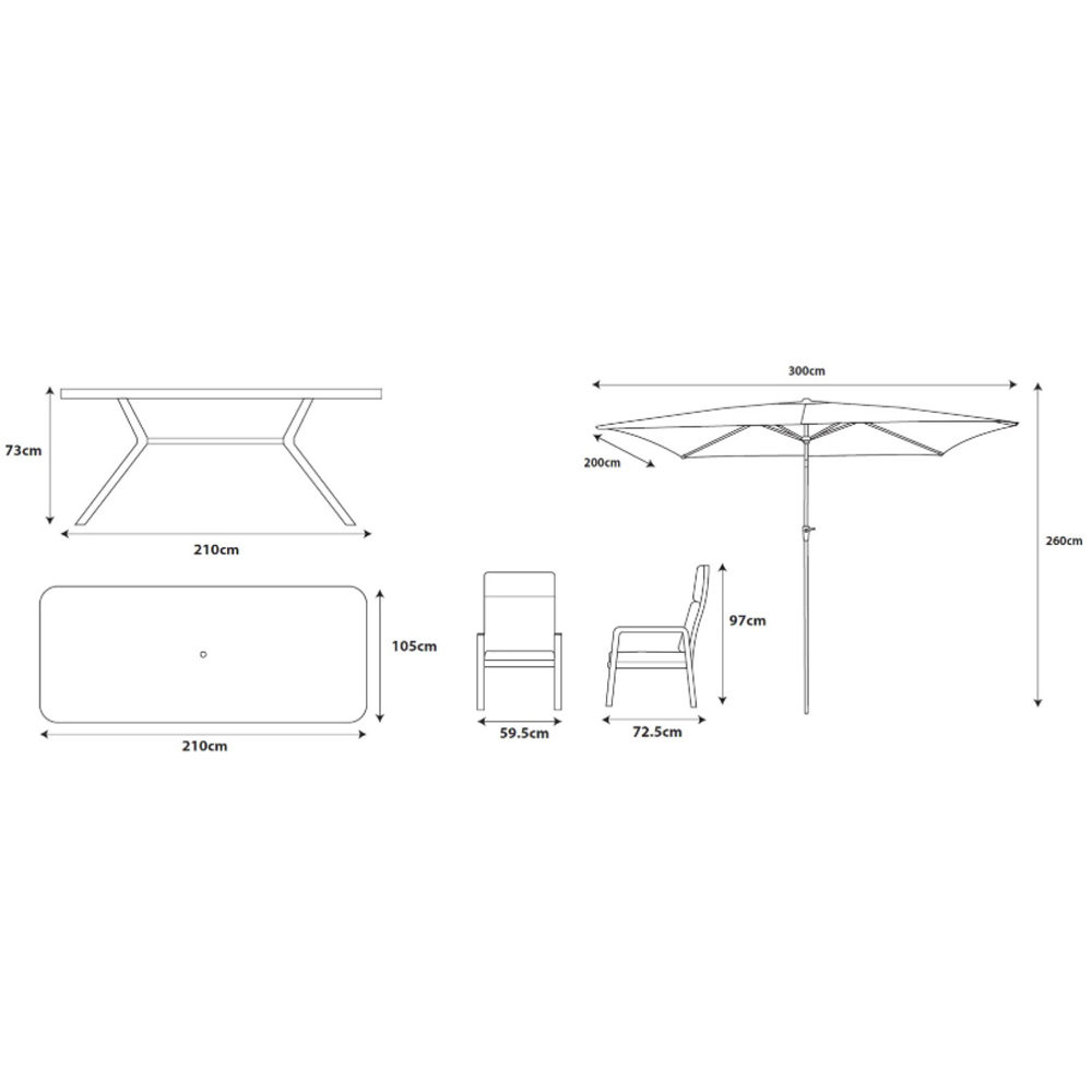 Solein Garden Aluminium Frame Dining Set with Deluxe 2.0 x 3.0m Parasol in Taupe