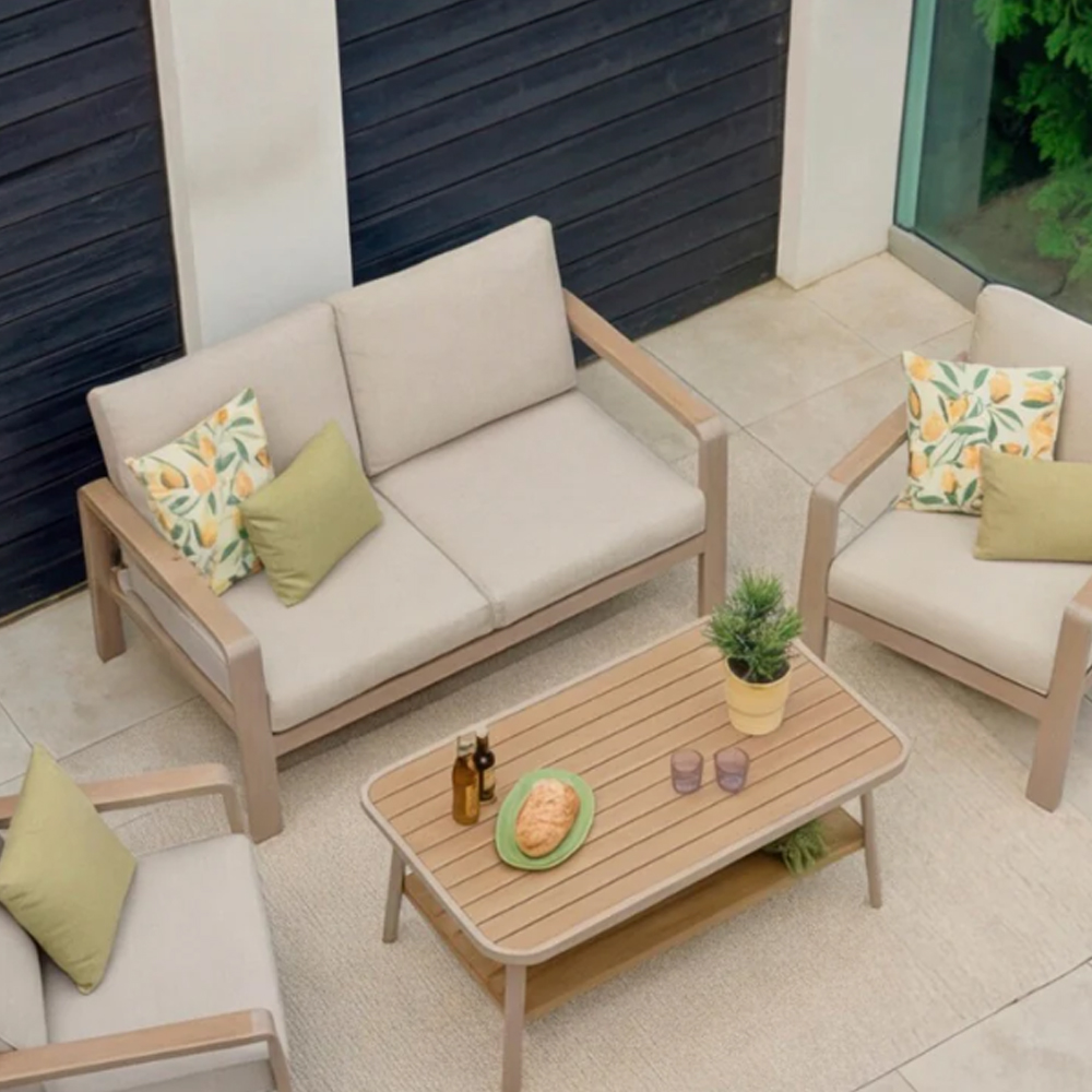 Solein Garden Aluminium Frame Lounge Set with Cream Cushion in Taupe