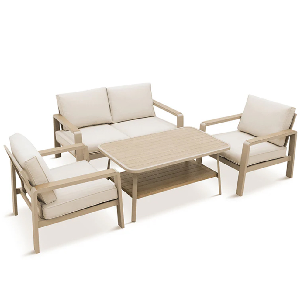 Solein Garden Aluminium Frame Lounge Set with Cream Cushion in Taupe