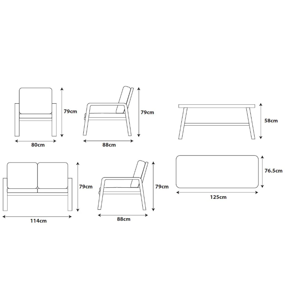 Solein Garden Aluminium Frame Lounge Set with Cream Cushion in Taupe