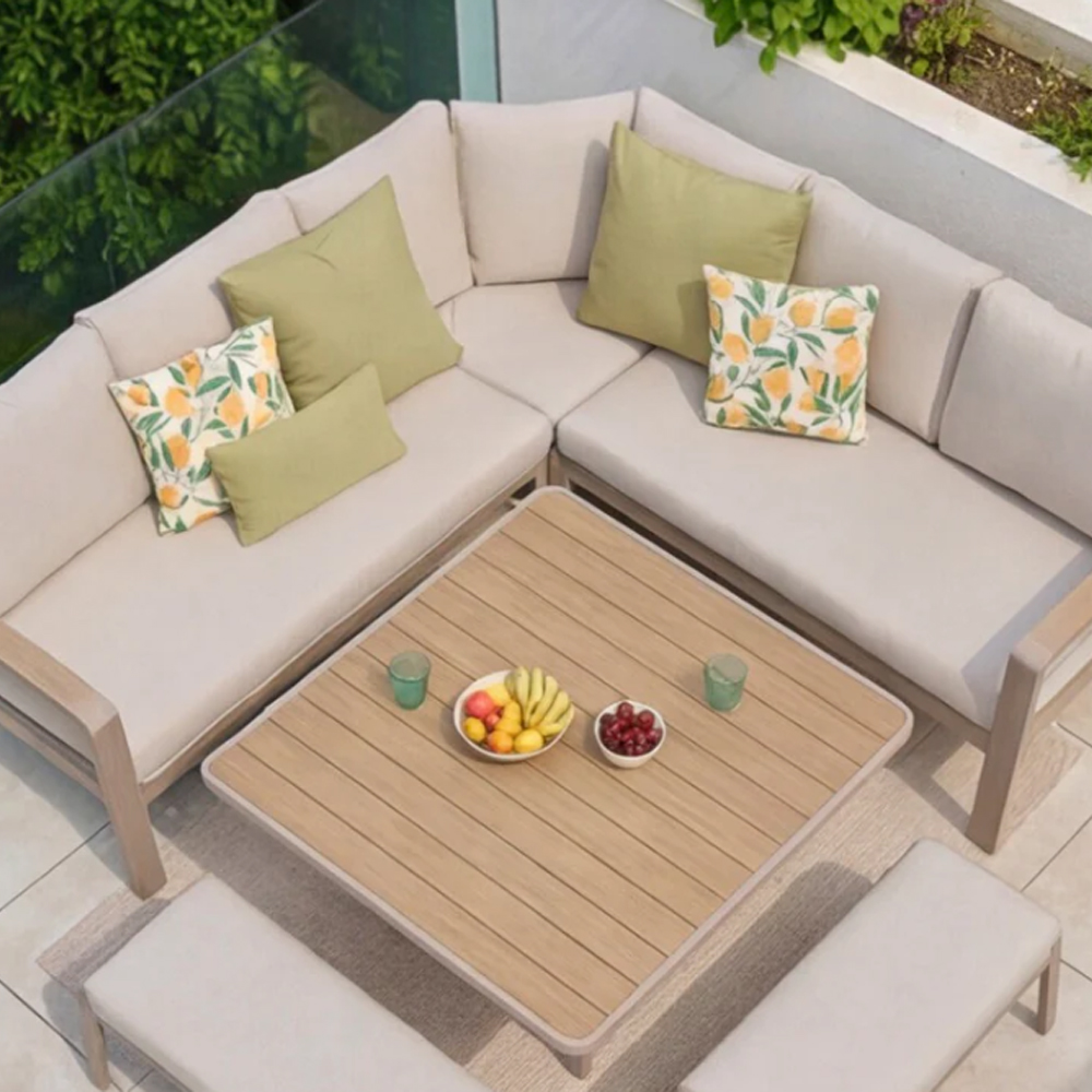 Solein Garden Aluminium Square Adjustable Dining Set with Cushion in Taupe