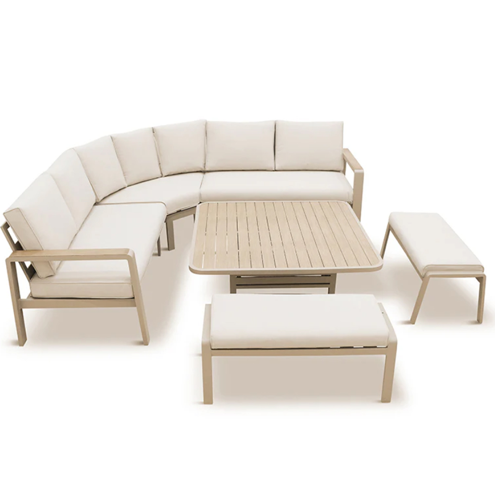 Solein Garden Aluminium Square Adjustable Dining Set with Cushion in Taupe