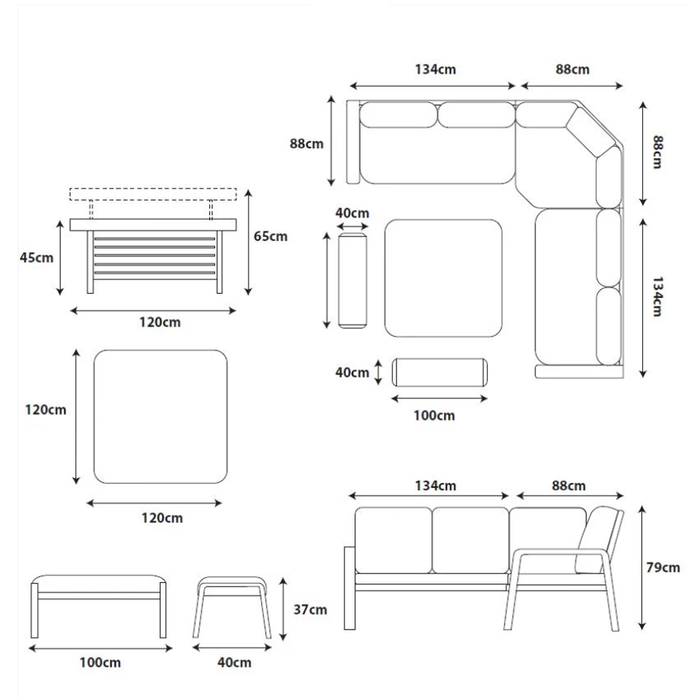 Solein Garden Aluminium Square Adjustable Dining Set with Cushion in Taupe