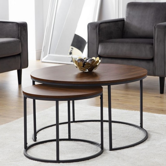 Read more about Barnett set of coffee tables round in walnut with metal legs