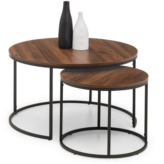Solero Set Of Coffee Tables Round In Walnut With Metal Legs_2