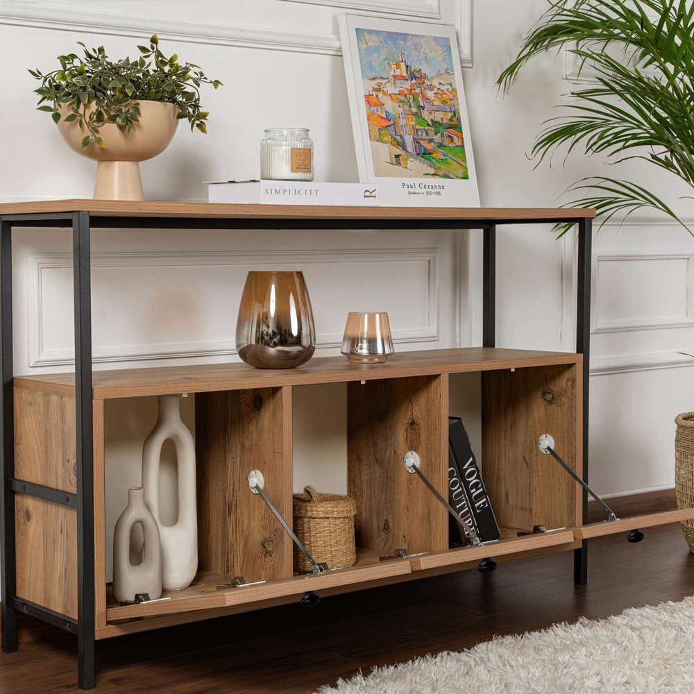 Solero Wooden Console Table with Metal Frame in Atlantic Pine and Black
