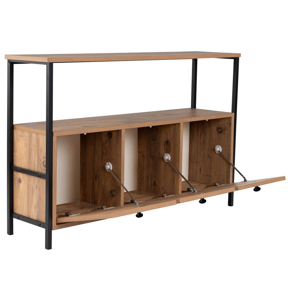 Solero Wooden Console Table with Metal Frame in Atlantic Pine and Black