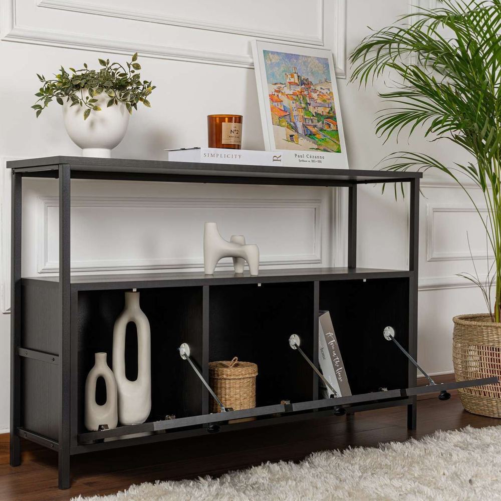 Solero Wooden Console Table with Metal Frame in Black