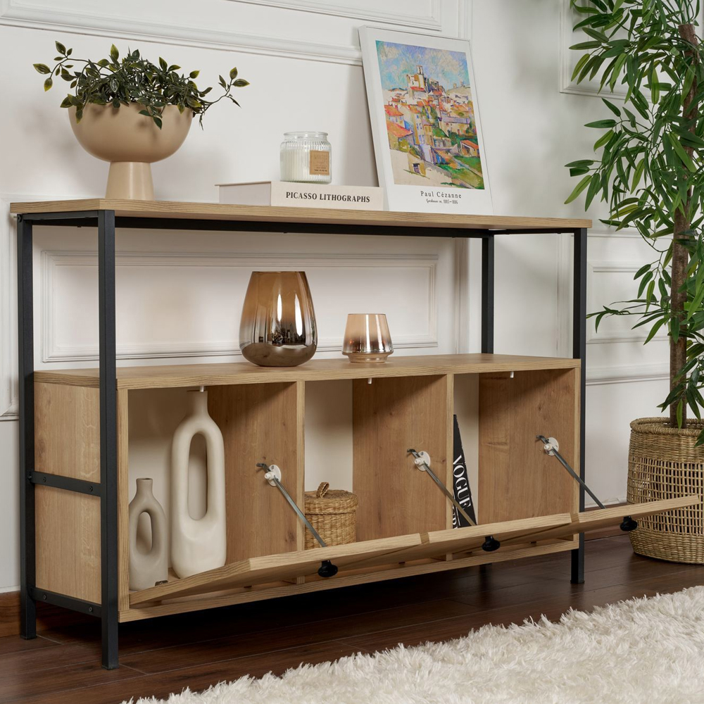 Solero Wooden Console Table with Metal Frame in Oak and Black