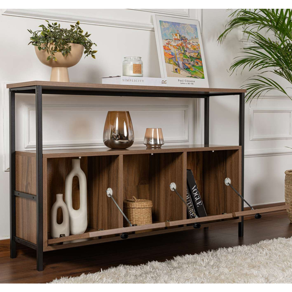 Solero Wooden Console Table with Metal Frame in Walnut and Black